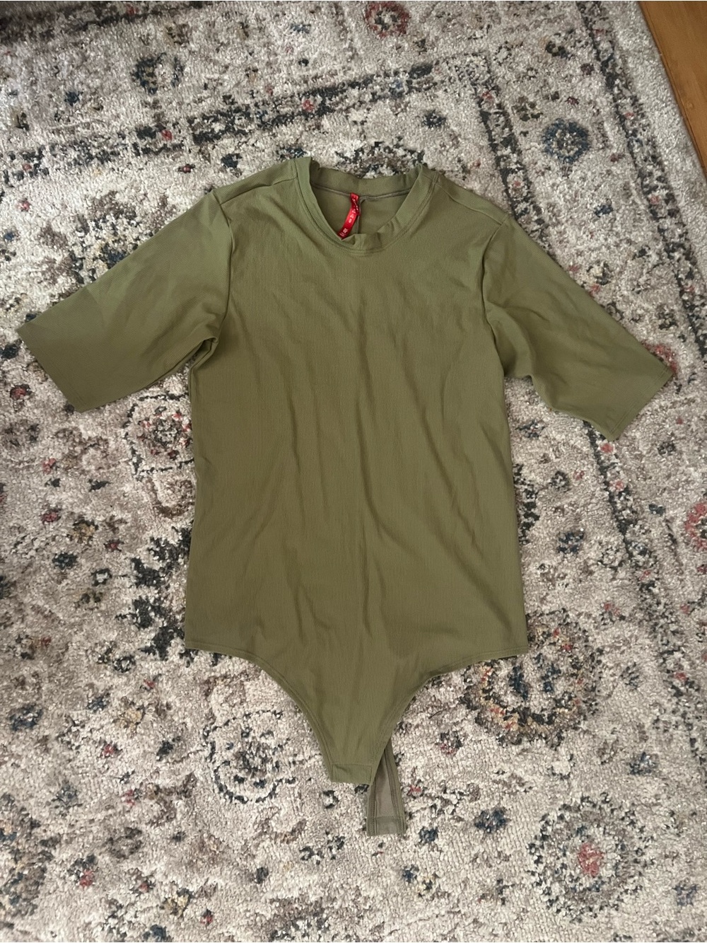 SPANX Olive Ribbed Crew Neck Bodysuit Size XL